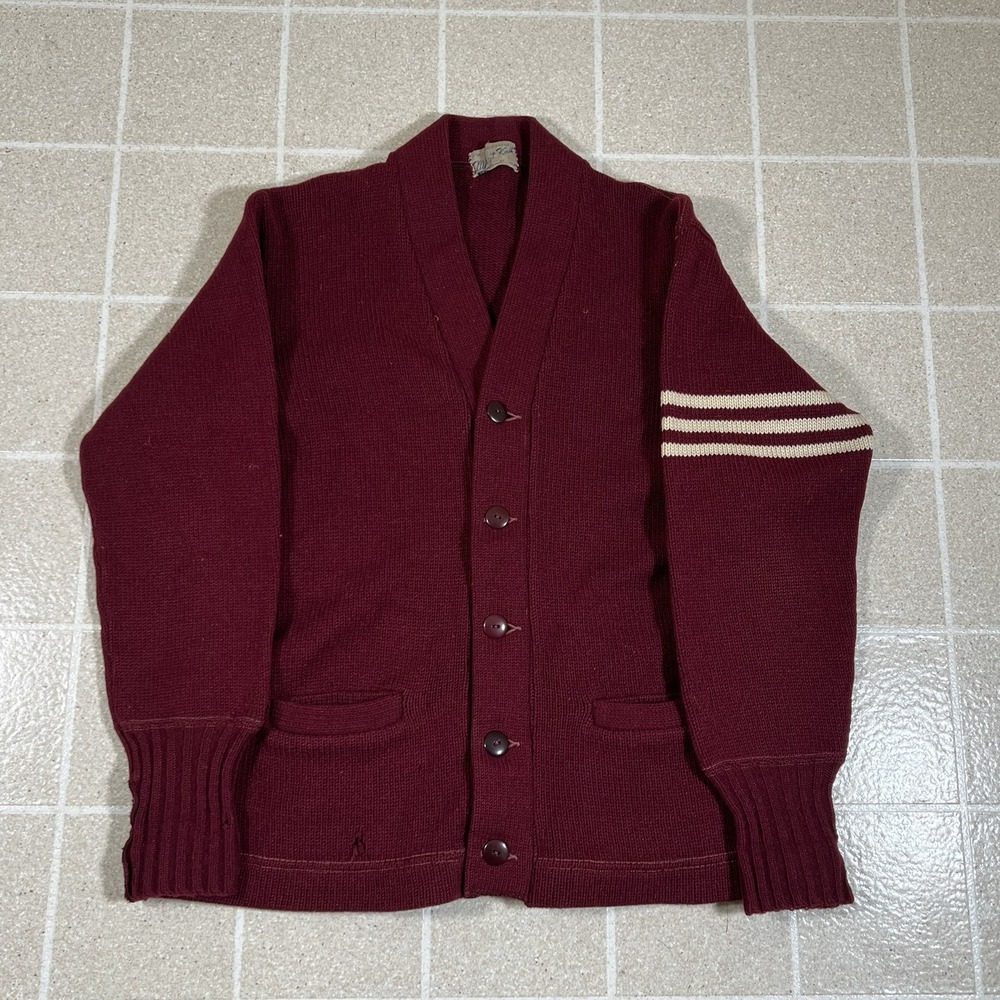 Vintage 1950s Broadway Knitting Mill Cardigan Sweater Wool Size Small Varsity